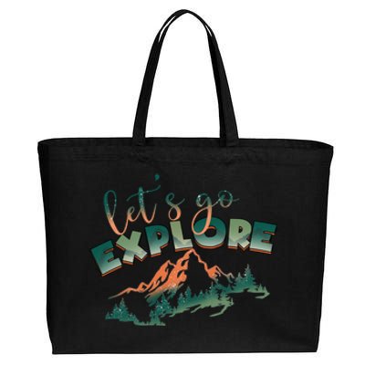 Lets Go Explore Mountain Adventure Hiking Gift Cotton Canvas Jumbo Tote