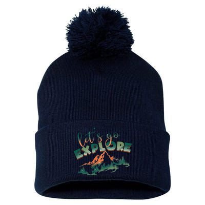 Lets Go Explore Mountain Adventure Hiking Gift Pom Pom 12in Knit Beanie