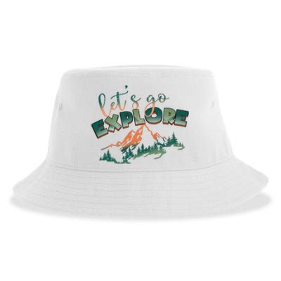 Lets Go Explore Mountain Adventure Hiking Gift Sustainable Bucket Hat