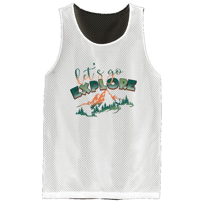 Lets Go Explore Mountain Adventure Hiking Gift Mesh Reversible Basketball Jersey Tank