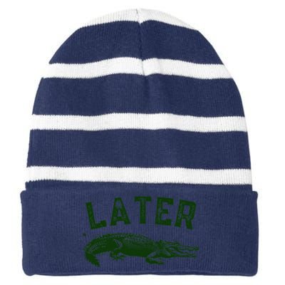 Later Gator Funny Alligator Striped Beanie with Solid Band