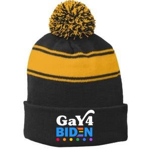 Lgbtq Gay For Biden Lgbt Biden Gay Supporter Stripe Pom Pom Beanie