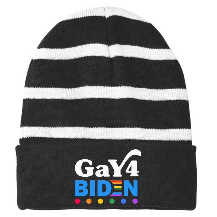 Lgbtq Gay For Biden Lgbt Biden Gay Supporter Striped Beanie with Solid Band