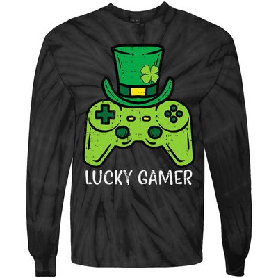 Lucky Gamer funny St Patrick's Day Gamer Tie-Dye Long Sleeve Shirt