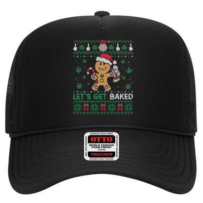 Lets Get Funny Baked Cookie Weed Ugly Xmas Sweater High Crown Mesh Back Trucker Hat