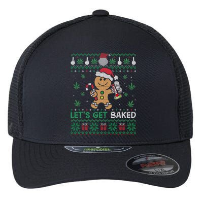 Lets Get Funny Baked Cookie Weed Ugly Xmas Sweater Flexfit Unipanel Trucker Cap