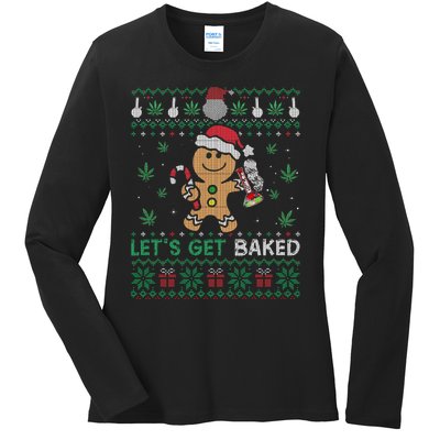 Lets Get Funny Baked Cookie Weed Ugly Xmas Sweater Ladies Long Sleeve Shirt