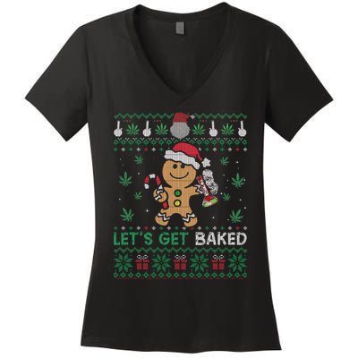 Lets Get Funny Baked Cookie Weed Ugly Xmas Sweater Women's V-Neck T-Shirt