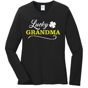 LUCKY GRANDMA Fun Family Saint Patrick's Day Holiday Ladies Long Sleeve Shirt