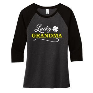 LUCKY GRANDMA Fun Family Saint Patrick's Day Holiday Women's Tri-Blend 3/4-Sleeve Raglan Shirt