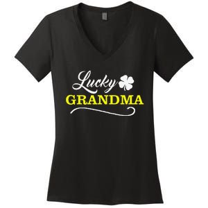 LUCKY GRANDMA Fun Family Saint Patrick's Day Holiday Women's V-Neck T-Shirt