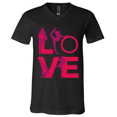 Love Gymnastics Funny Gymnast Turns Flips Girl Gift V-Neck T-Shirt
