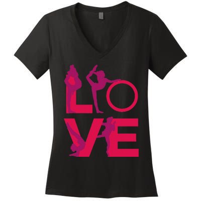 Love Gymnastics Funny Gymnast Turns Flips Girl Gift Women's V-Neck T-Shirt