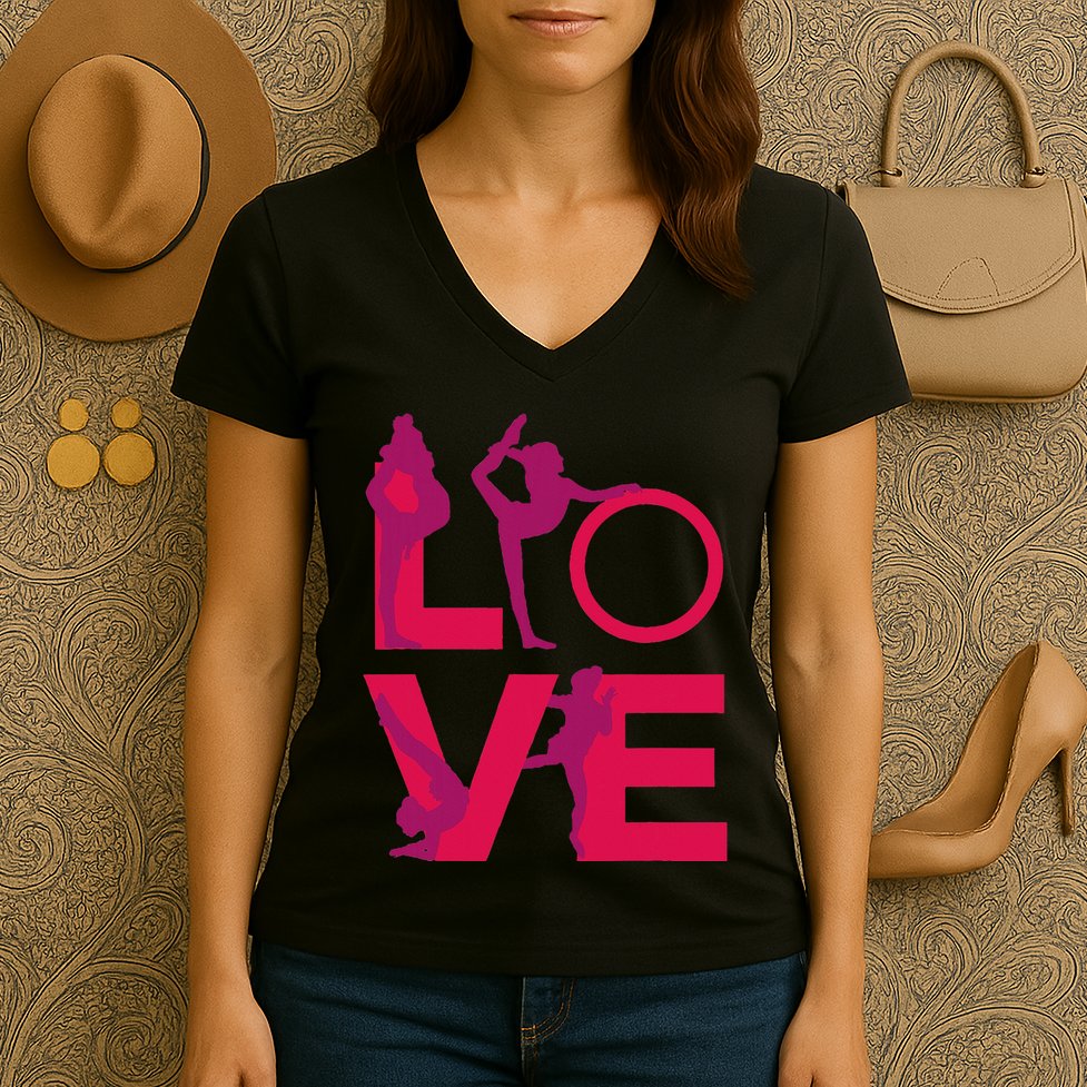 Love Gymnastics Funny Gymnast Turns Flips Girl Gift Women's V-Neck T-Shirt