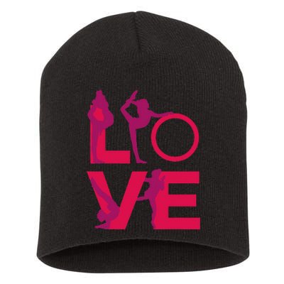 Love Gymnastics Funny Gymnast Turns Flips Girl Gift Short Acrylic Beanie