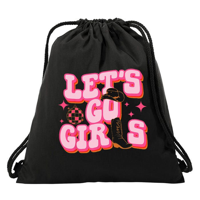 Lets Go Girls Cowgirl Hat Cowboy Boots Bachelorette Party Drawstring Bag