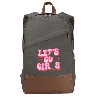 Lets Go Girls Cowgirl Hat Cowboy Boots Bachelorette Party Cotton Canvas Backpack