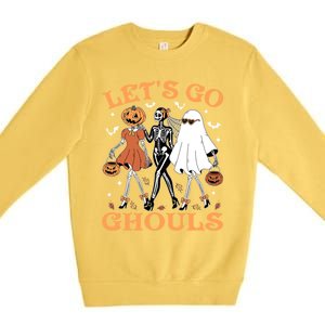 Lets Go Ghouls Ghost Skeleton Pumpkin Halloween Gift Premium Crewneck Sweatshirt