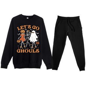 Lets Go Ghouls Ghost Skeleton Pumpkin Halloween Gift Premium Crewneck Sweatsuit Set