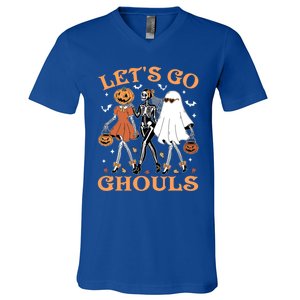 Lets Go Ghouls Ghost Skeleton Pumpkin Halloween Gift V-Neck T-Shirt