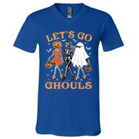 Lets Go Ghouls Ghost Skeleton Pumpkin Halloween Gift V-Neck T-Shirt