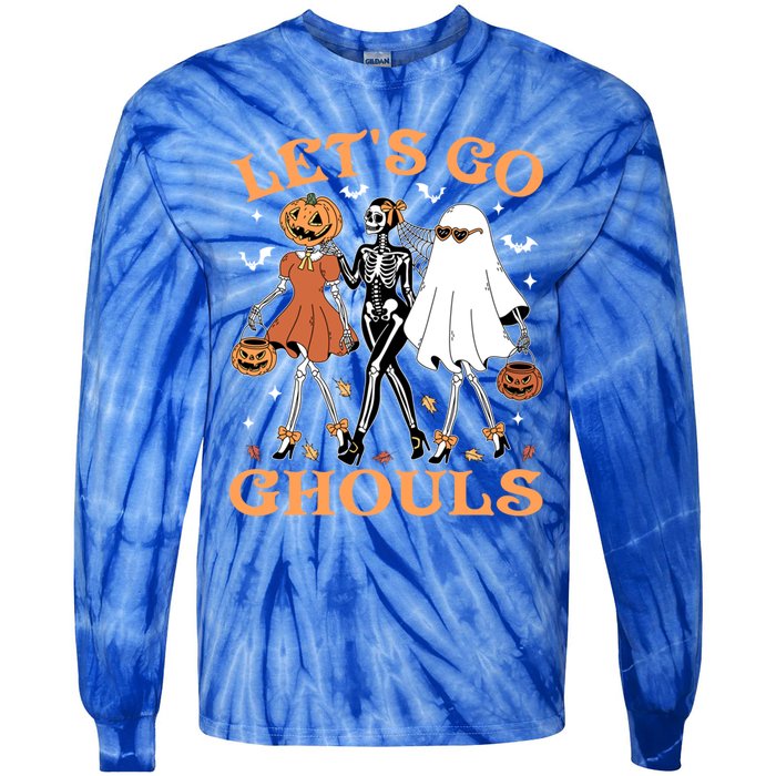 Lets Go Ghouls Ghost Skeleton Pumpkin Halloween Gift Tie-Dye Long Sleeve Shirt