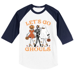 Lets Go Ghouls Ghost Skeleton Pumpkin Halloween Gift Baseball Sleeve Shirt