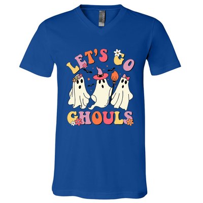 Lets Go Ghouls Funny Ghost Halloween Costume V-Neck T-Shirt