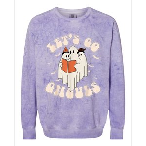 Lets Go Ghouls Retro Ghost Books Trick Or Teach Halloween Colorblast Crewneck Sweatshirt