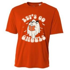 Lets Go Ghouls Retro Ghost Books Trick Or Teach Halloween Cooling Performance Crew T-Shirt