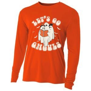 Lets Go Ghouls Retro Ghost Books Trick Or Teach Halloween Cooling Performance Long Sleeve Crew