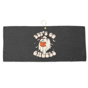 Lets Go Ghouls Retro Ghost Books Trick Or Teach Halloween Large Microfiber Waffle Golf Towel