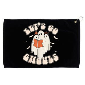 Lets Go Ghouls Retro Ghost Books Trick Or Teach Halloween Grommeted Golf Towel