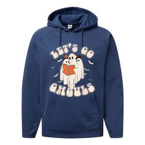 Lets Go Ghouls Retro Ghost Books Trick Or Teach Halloween Performance Fleece Hoodie