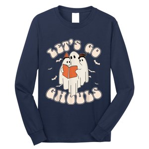 Lets Go Ghouls Retro Ghost Books Trick Or Teach Halloween Long Sleeve Shirt