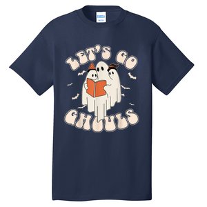 Lets Go Ghouls Retro Ghost Books Trick Or Teach Halloween Tall T-Shirt