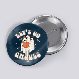 Lets Go Ghouls Retro Ghost Books Trick Or Teach Halloween Button