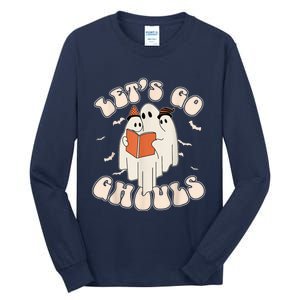 Lets Go Ghouls Retro Ghost Books Trick Or Teach Halloween Tall Long Sleeve T-Shirt