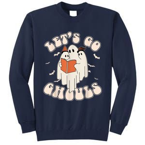 Lets Go Ghouls Retro Ghost Books Trick Or Teach Halloween Tall Sweatshirt