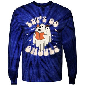 Lets Go Ghouls Retro Ghost Books Trick Or Teach Halloween Tie-Dye Long Sleeve Shirt