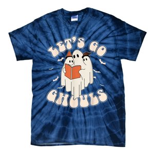 Lets Go Ghouls Retro Ghost Books Trick Or Teach Halloween Tie-Dye T-Shirt