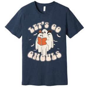 Lets Go Ghouls Retro Ghost Books Trick Or Teach Halloween Premium T-Shirt