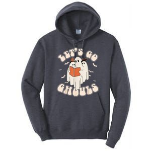 Lets Go Ghouls Retro Ghost Books Trick Or Teach Halloween Tall Hoodie