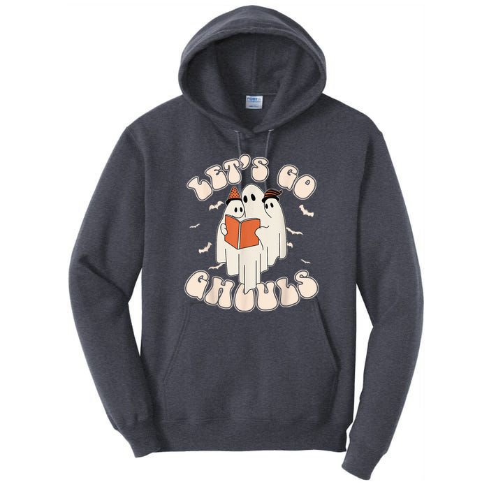 Lets Go Ghouls Retro Ghost Books Trick Or Teach Halloween Tall Hoodie