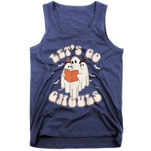 Lets Go Ghouls Retro Ghost Books Trick Or Teach Halloween Tank Top