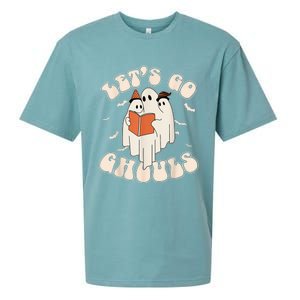 Lets Go Ghouls Retro Ghost Books Trick Or Teach Halloween Sueded Cloud Jersey T-Shirt