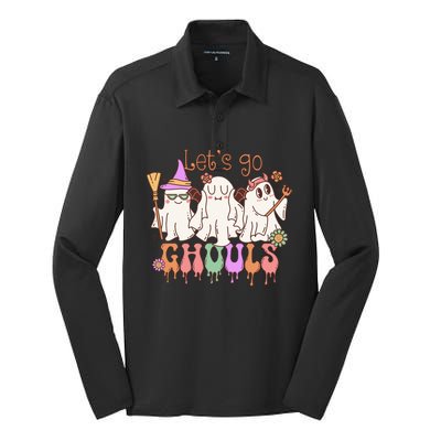 LetS Go Ghouls Funny Halloween Cute Ghost Costume Retro Gift Silk Touch Performance Long Sleeve Polo