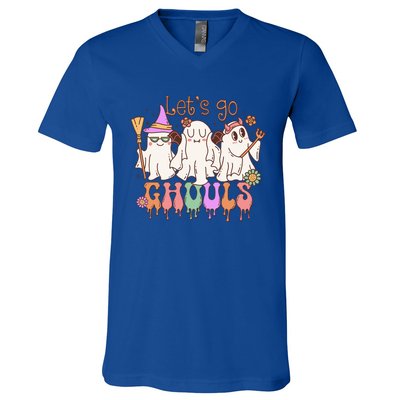 LetS Go Ghouls Funny Halloween Cute Ghost Costume Retro Gift V-Neck T-Shirt