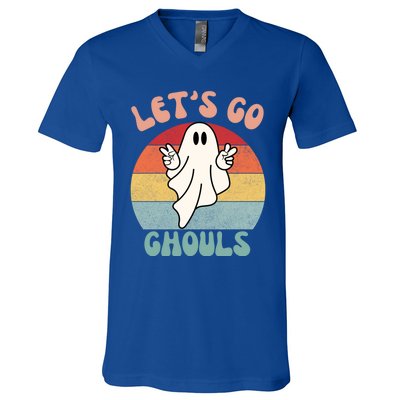 LetS Go Ghouls Ghost Halloween Costume Outfit Retro Groovy Cute Gift V-Neck T-Shirt