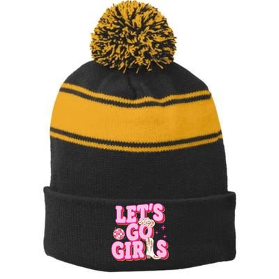 Lets Go Girl Cowgirl Howdy Stripe Pom Pom Beanie